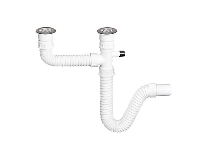 FLEXI dvoudřezový sifon s výpustí a s pračkovým vývodem, DN 40