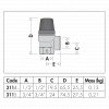 Caleffi 311 pojistný ventil 1:2%22 rozměry