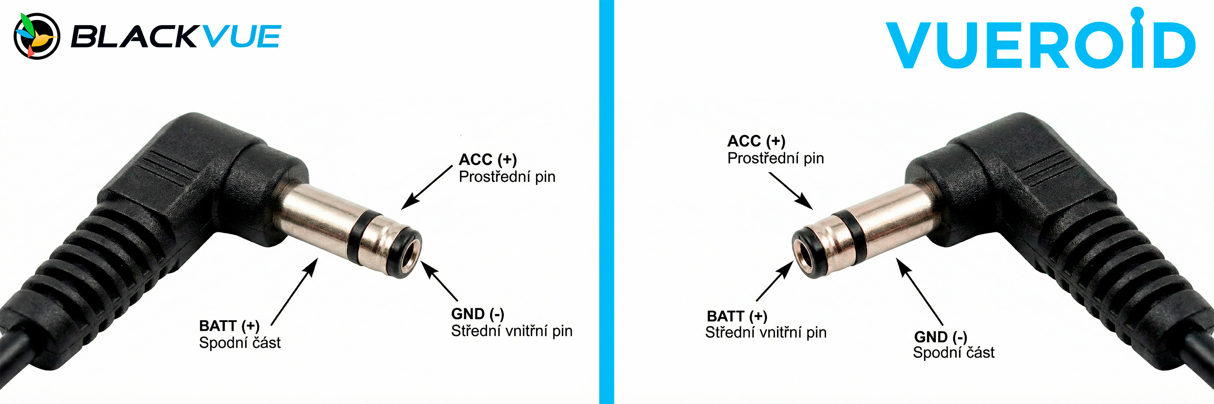 Rozdíl polarity konektoru Blackvue vs. Vueroid