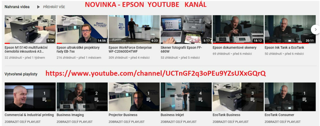 Epson YOUTUBE kanál - video prezentace