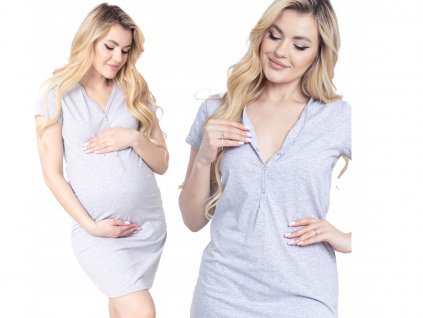Tehotenská nočná košeľa Mommy Lisa sivá