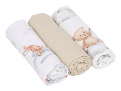 Mušelínové látkové plienky Premium Animals 60x75 3v1 macko na obláčiku