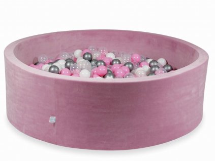 Okrúhly suchý bazén XXL Velvet ružový 130x40 + 300 guličiek