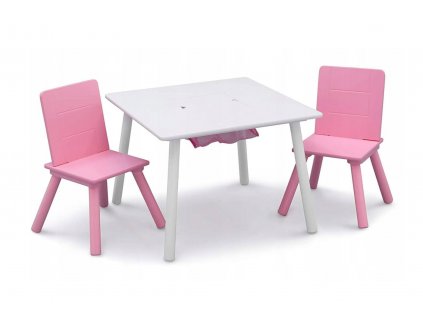 Drevený stôl pre deti + 2 stoličky ružové Pinky