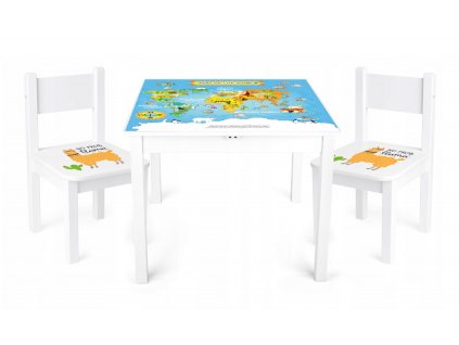 Yeti Jednorožec stôl pre deti + 2 stoličky biele