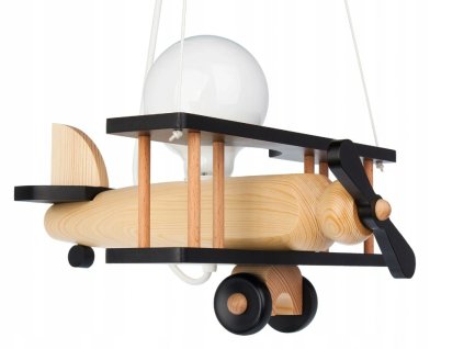 Stropná lampa do detskej izby Hellux Lietadlo drevená/čierna