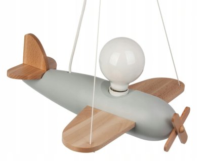 Stropná lampa do detskej izby Hellux II Lietadlo drevená/šedá