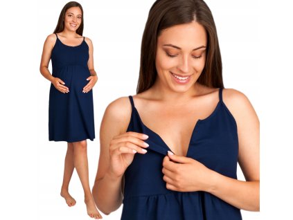 Tehotenská nočná košeľa do pôrodnice Mary tmavomodrá (Veľkosť XXL)