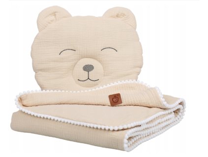 Mušelínová deka s vankúšikom Teddy (Farba sivá)