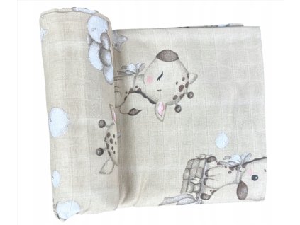 Mušelínová zavinovacia plienka 120x120 žirafa