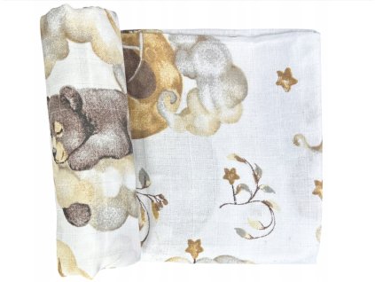 Mušelínová zavinovacia plienka 120x120 béžová-zvieratká