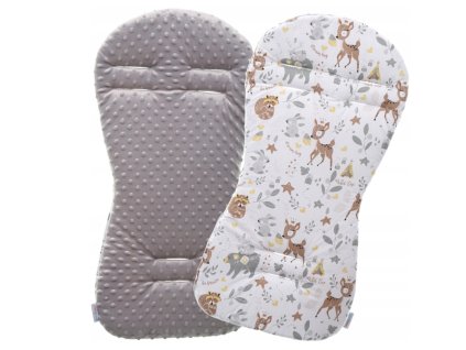 Obojstranná podložka do kočíka Minky (Farba sivá-sovičky)
