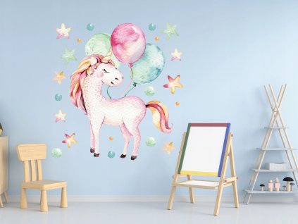 Detské samolepky na stenu Pinky Unicorn 100x50 cm