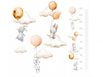 Samolepky do detskej izby Oranžové zajačiky na balónoch