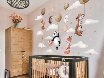 Gyermek falmatricák Beige Forest Animals 100x50 cm