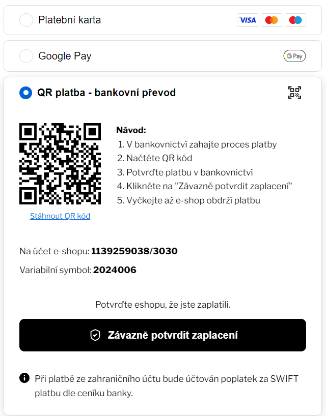 Nová platba - využijte QR kod