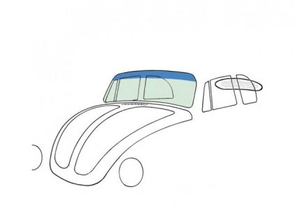 sklo přední 8/72-1/80 VW1303 kabrio zelené s modrým pruhem