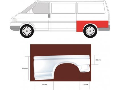 t4 zadní blatník levý dlouhý auto