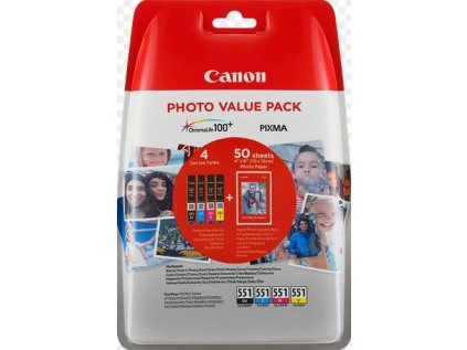 Canon CLI-551XL C/M/Y/BK + 50x PP-201 originální