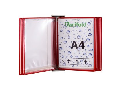 nástěnný nerezový držák, 10 vodotěsných kapes A4 na výšku, uzavřené zdola, červené