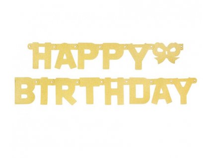 Závěsný banner Happy Birthday zlatý třpitivý