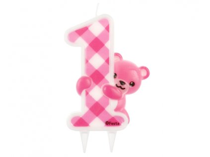 Dortová svíčka medvídek růžový 1.narozeniny