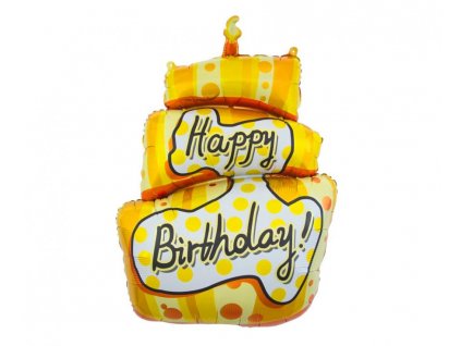 Fóliový balónek dort Happy Birthday Zlatý