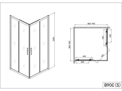 58646 sanotechnik pro line ctvercovy sprchovy kout sirka 90cm posuvne dvere