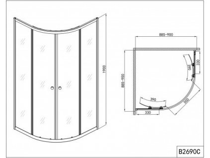 58679 sanotechnik ctvrtkruhovy sprchovy kout sirka 90cm posuvne dvere