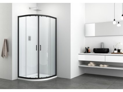 R80 R80B Sanotechnik Soho Elite Black Elite Chrome čtvrtkruhový sprchový kout, šířka 80cm, posuvné dveře technický list