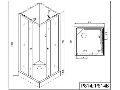 PS14 Sanotechnik FORTE 1 sprchový box štvorec bez strechy, 80x80x203cm, biely
