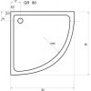 GR80 Sanotechnik Zeus sprchová vanička, akrylát, čtvrtkruh, 80cm technický list