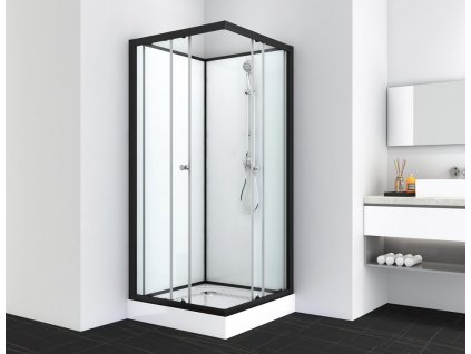 PS15B Sanotechnik UNI 2 black sprchový box štvorec bez strechy, 90x90x203cm low