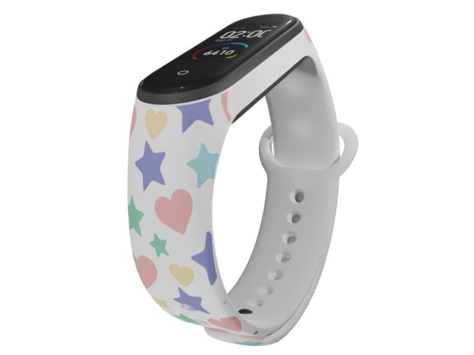Náhradní náramek Mi band 3/4/5/6/7 Hvězdy a srdíčka (Barevná varianta Bílá, Pro Přístroj Xiaomi Mi Band 7)