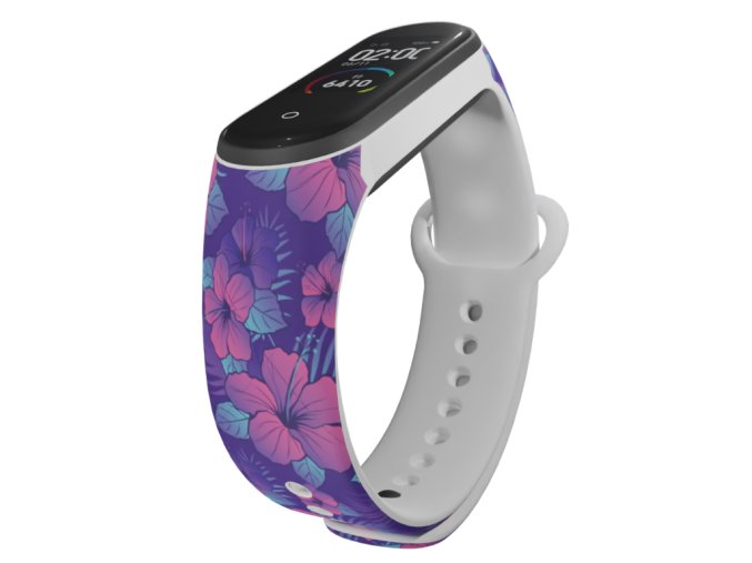 Náhradní náramek Mi band 3/4/5/6/7 Fialové květiny vzor (Barva Vícebarevná, Pro Přístroj Xiaomi Mi Band 7)