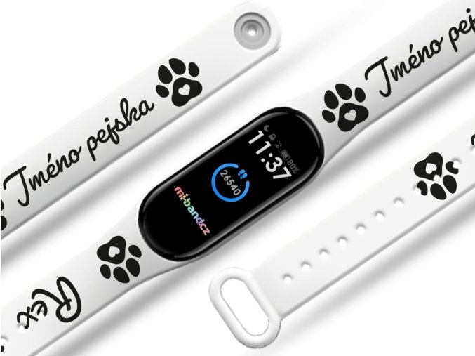 Náhradní náramek Mi band 3/4/5/6/7 na přání: Packa + Jméno + Packa (Barva Vícebarevná, Pro Přístroj Xiaomi Mi Band 7)