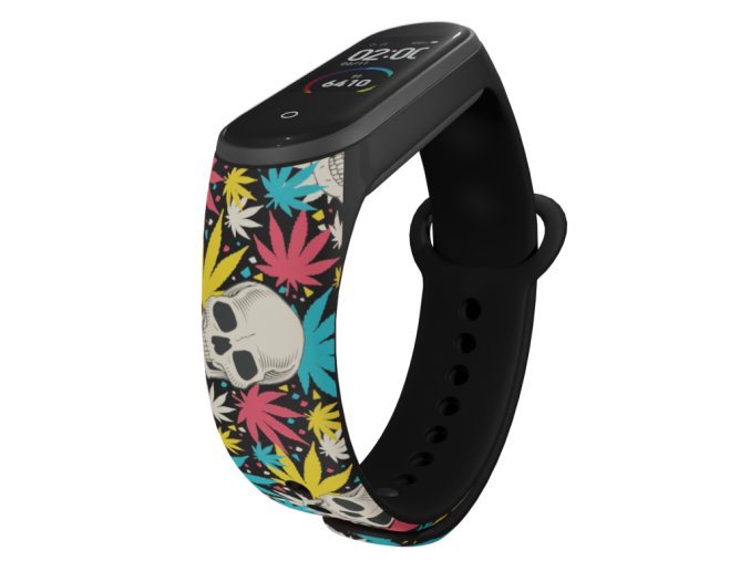 Náhradní náramek Mi band 3/4/5/6/7 Cannabis lebky (Barva Vícebarevná, Pro Přístroj Xiaomi Mi Band 7)