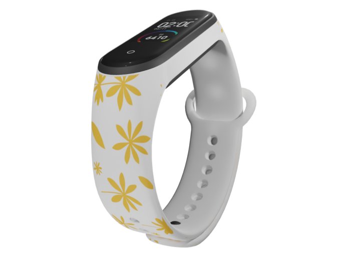 Náhradní náramek Mi band 3/4/5/6/7 Oranžové lístky (Barevná varianta Bílá, Pro Přístroj Xiaomi Mi Band 7)