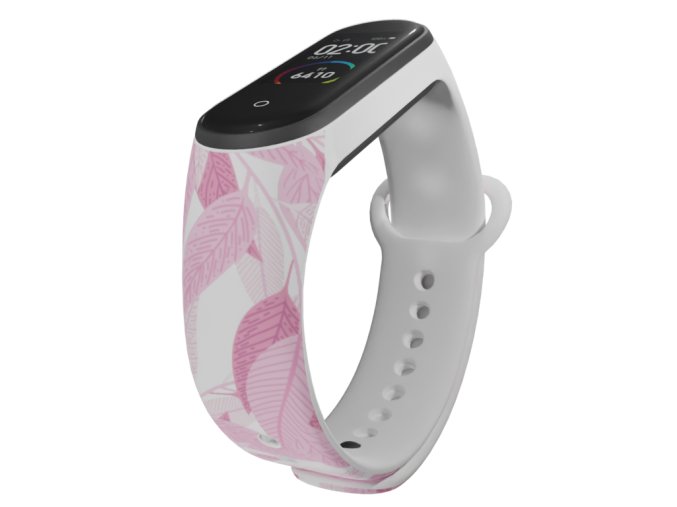 Náhradní náramek Mi band 3/4/5/6/7 Růžové listí (Barevná varianta Bílá, Pro Přístroj Xiaomi Mi Band 7)