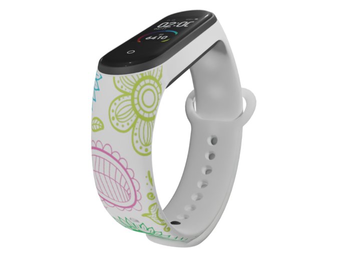 Náhradní náramek Mi band 3/4/5/6/7 Barevné kytky (Barevná varianta Bílá, Pro Přístroj Xiaomi Mi Band 7)