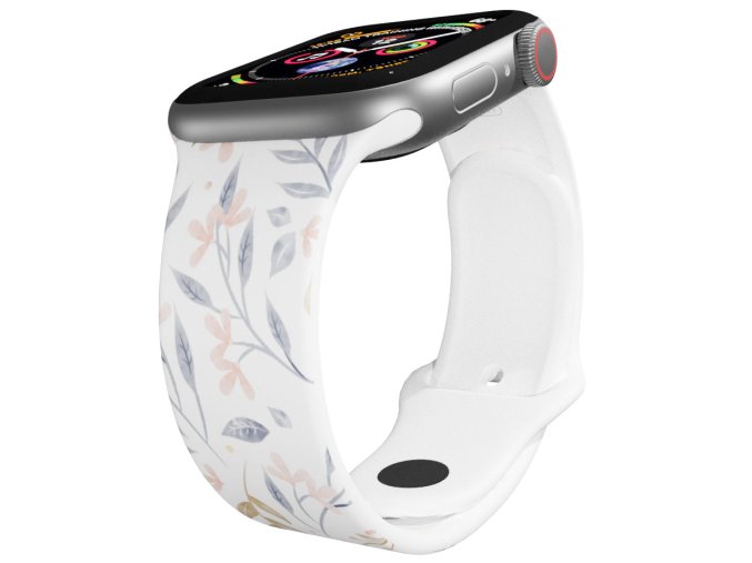 Apple watch řemínek Kytky (Rozměr 42/44/45/46/49mm, barva pásku bílá)