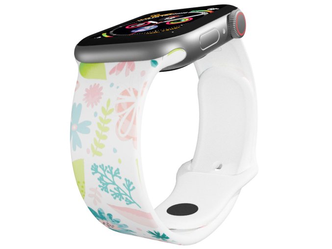 Apple watch řemínek Květy a větvičky (Rozměr 42/44/45/46/49mm, barva pásku bílá)