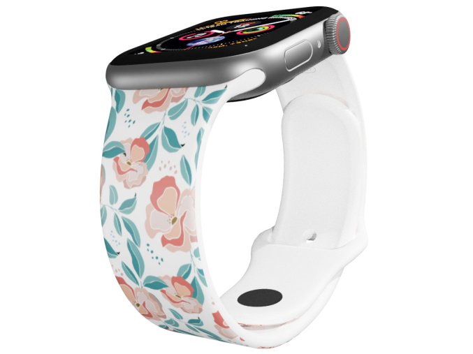 Apple watch řemínek Červené květiny (Barva Bílá, Rozměr 42/44/45/46/49mm)