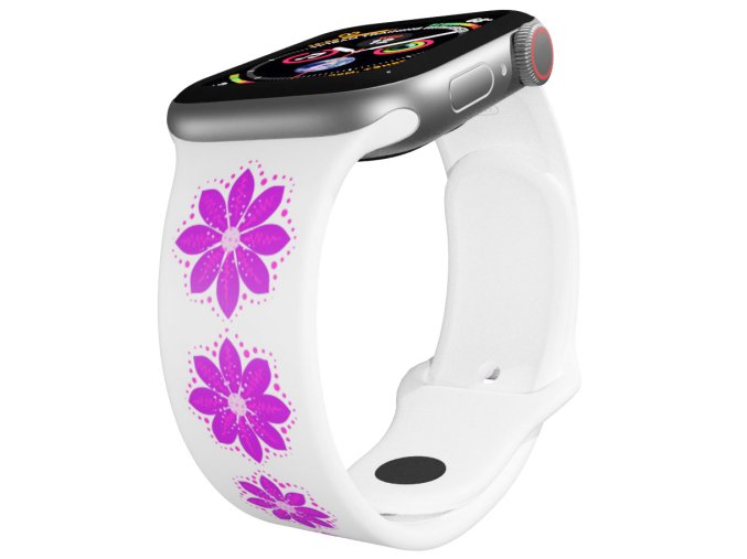 Apple watch řemínek Fialová květina (Rozměr 42/44/45/46/49mm, barva pásku bílá)