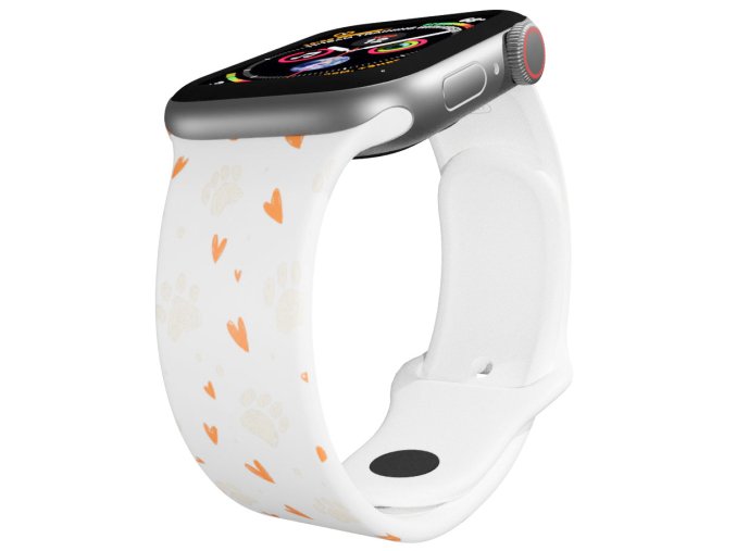 Apple watch řemínek Tlapičky se srdíčky (Barva Bílá, Rozměr 42/44/45/46/49mm)