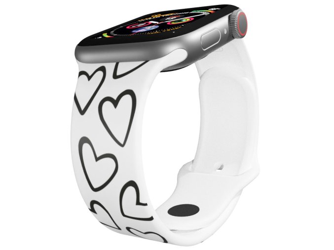 Apple watch řemínek Srdce černobílá (Rozměr 42/44/45/46/49mm, barva pásku bílá)