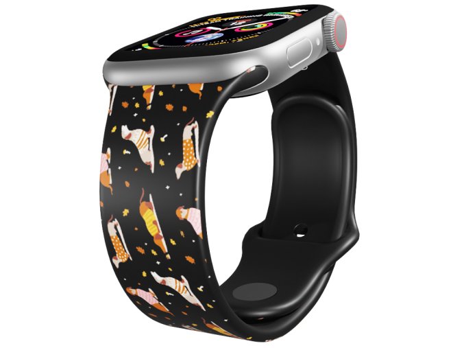 Apple watch černý řemínek Jezevčíci ve svetru (Rozměr 42/44/45/46/49mm, barva pásku černá)