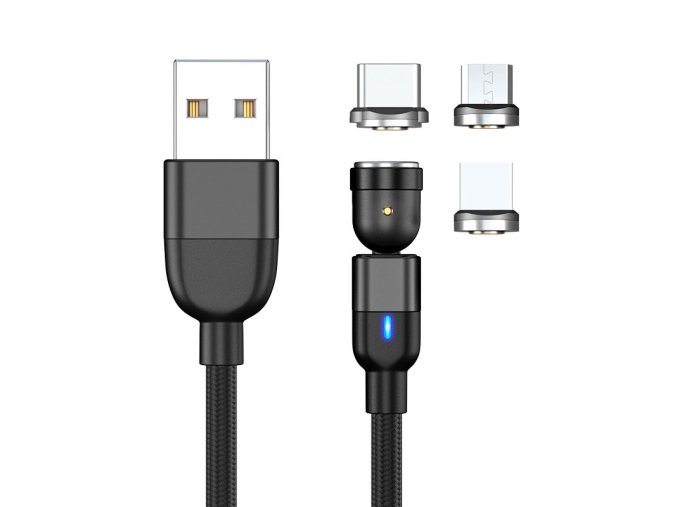 Magnetický nabíjecí kabel 3v1 (USB-C + Lightning + Micro USB) (Barevná varianta Fialová)