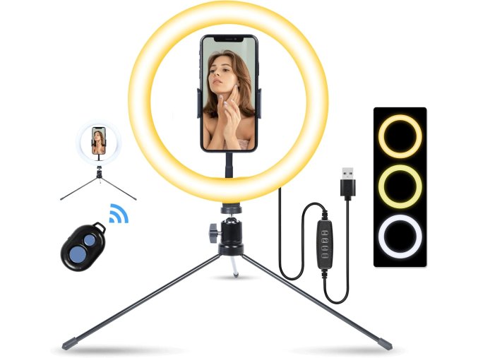 AGM 10" LED selfie kruhové světlo s mini stolním stativem