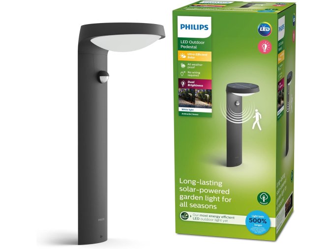 Philips Tyla Solar s podstavcem 4000 K studená bílá + senzor pohybu